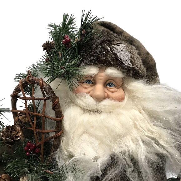 Christmas Santa Claus Figure Woodsy Natural Decoration 17" Brown - Picture 2 of 9